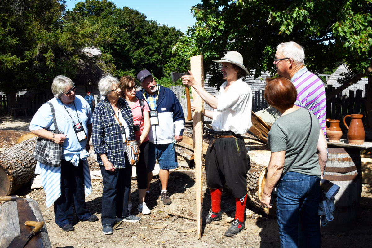 034 R.Spencer, J.Dose, C. and R.Nickel, and M. and C. Brown watch the re-enactor make clapboard..jpg